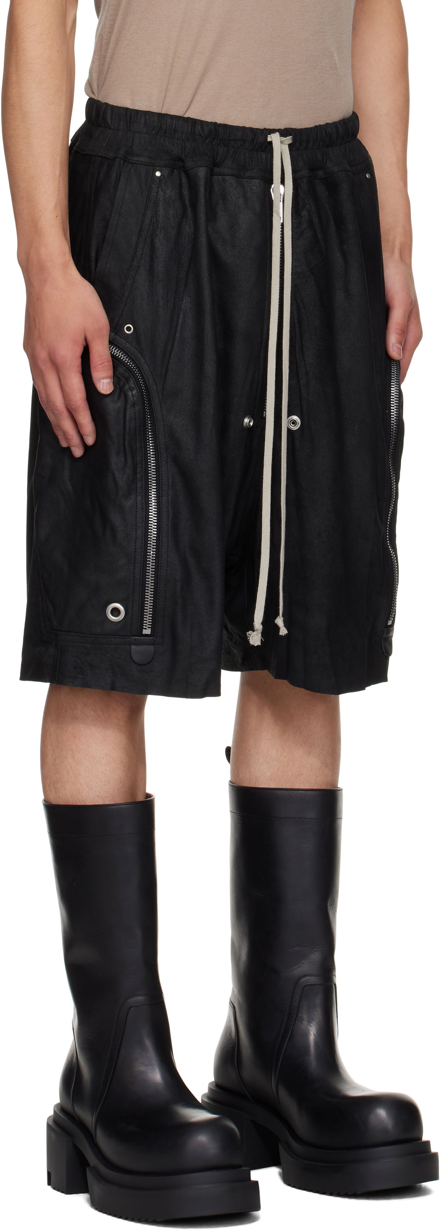 Shorts Rick Owens Rick Owens Bauhaus Bela Leather Shorts Sort | RU02E1392 LBA, 1