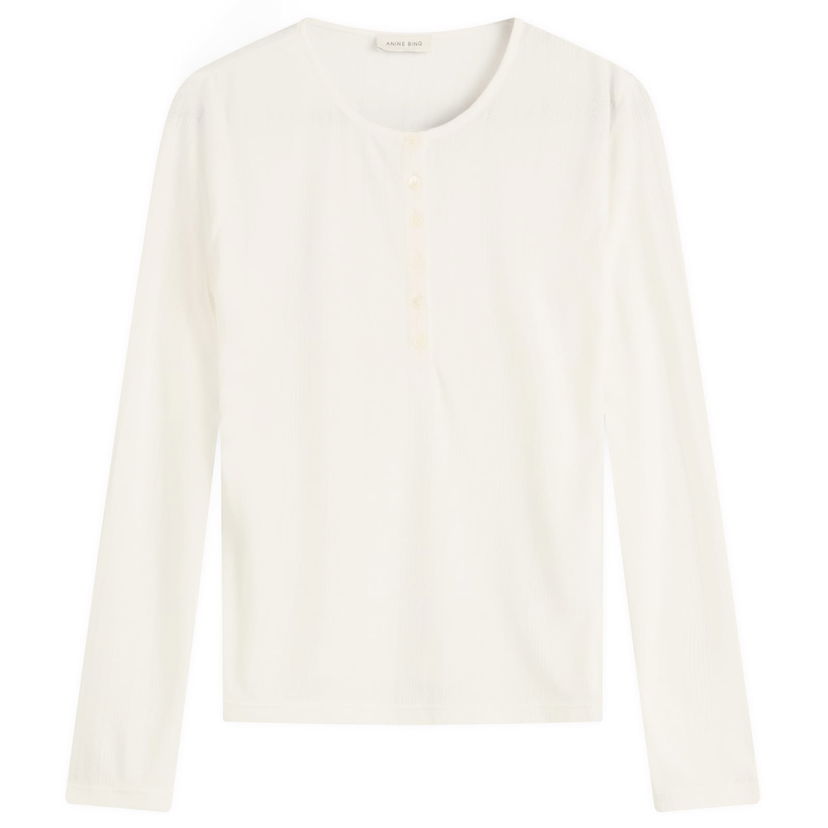 T-shirt Anine Bing Anine Bing Pia Pointelle Long Sleeve T-Shirt, Size Large Hvid | A-08-11225-OFW26