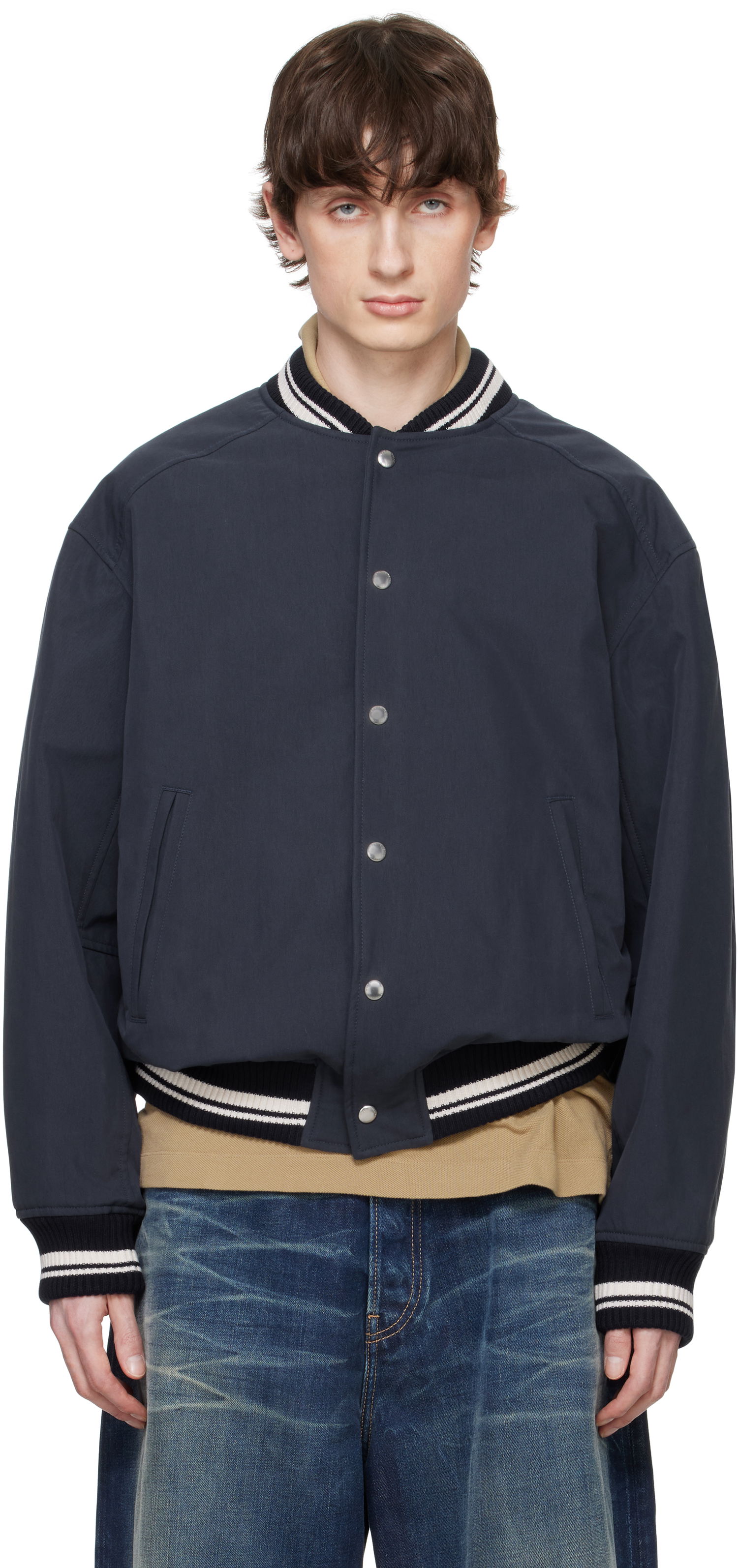 Bomberjakke MAISON KITSUNÉ Maison Kitsuné Teddy Bomber Jacket Mørkeblå | OM02116WQ4048, 0