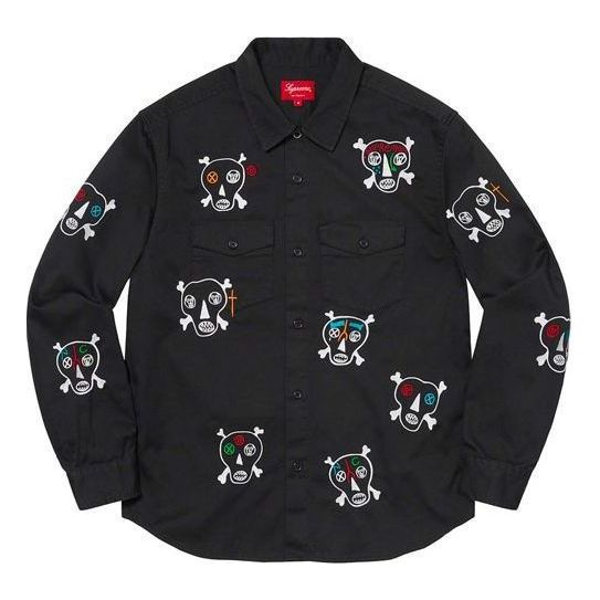 Skjorte Supreme Clayton Patterson Skulls Embroidered Work Shirt Sort | SUP-SS21-602