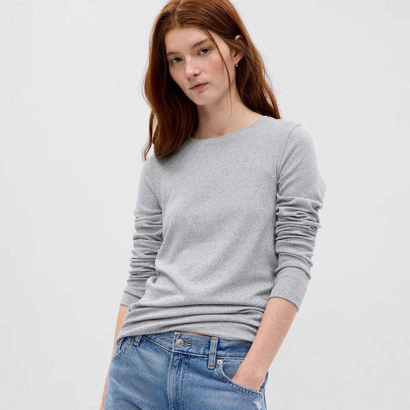 Sweatshirt GAP Top Longsleeve Crewneck Modal Top Grey Grå | 540609-00
