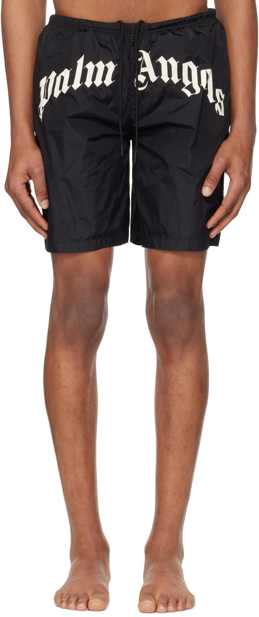 Badetøj Palm Angels Palm Angels Curved Logo Swim Shorts Sort | PMFD018S25FAB0011003