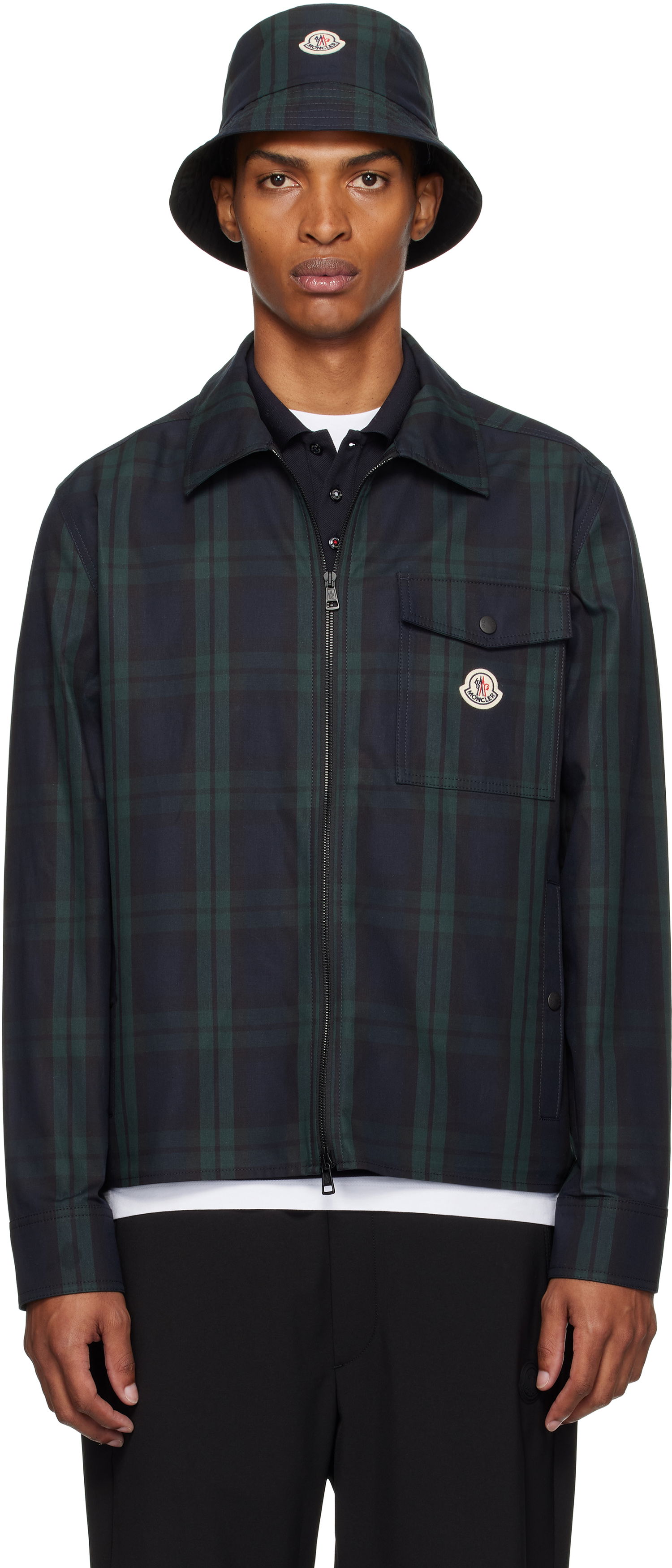 Skjorte Moncler Moncler Checked Cotton Gabardine Overshirt Grøn | K20912F00007M7484, 0