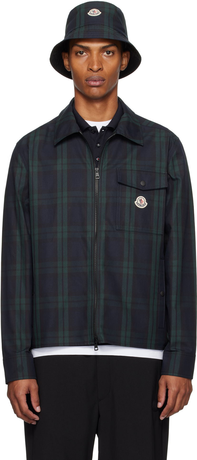 Skjorte Moncler Moncler Checked Cotton Gabardine Overshirt Grøn | K20912F00007M7484