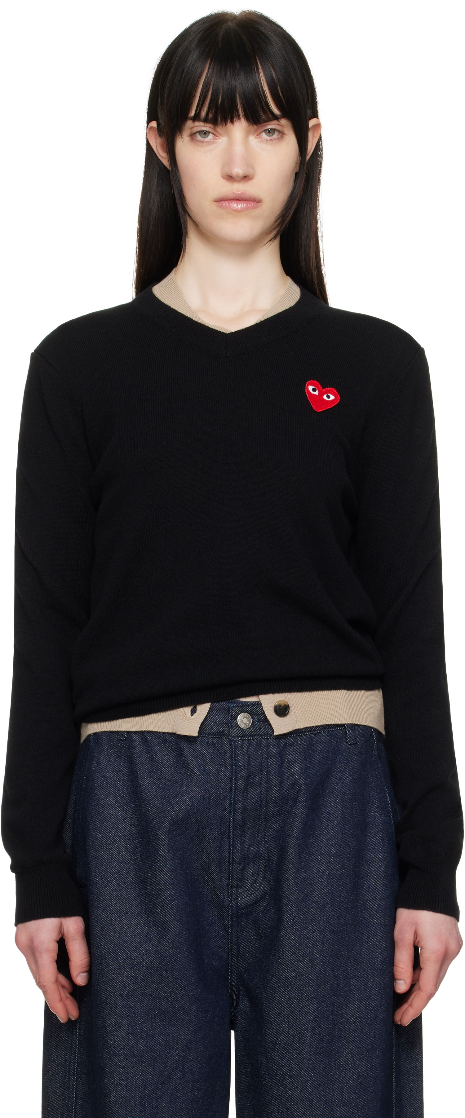 Sweater Comme des Garçons COMME des GARÇONS PLAY Heart V-Neck Sweater Sort | AX-N002-051, 0