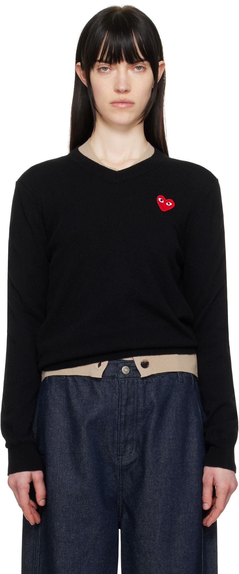 Sweater Comme des Garçons COMME des GARÇONS PLAY Heart V-Neck Sweater Sort | AX-N002-051