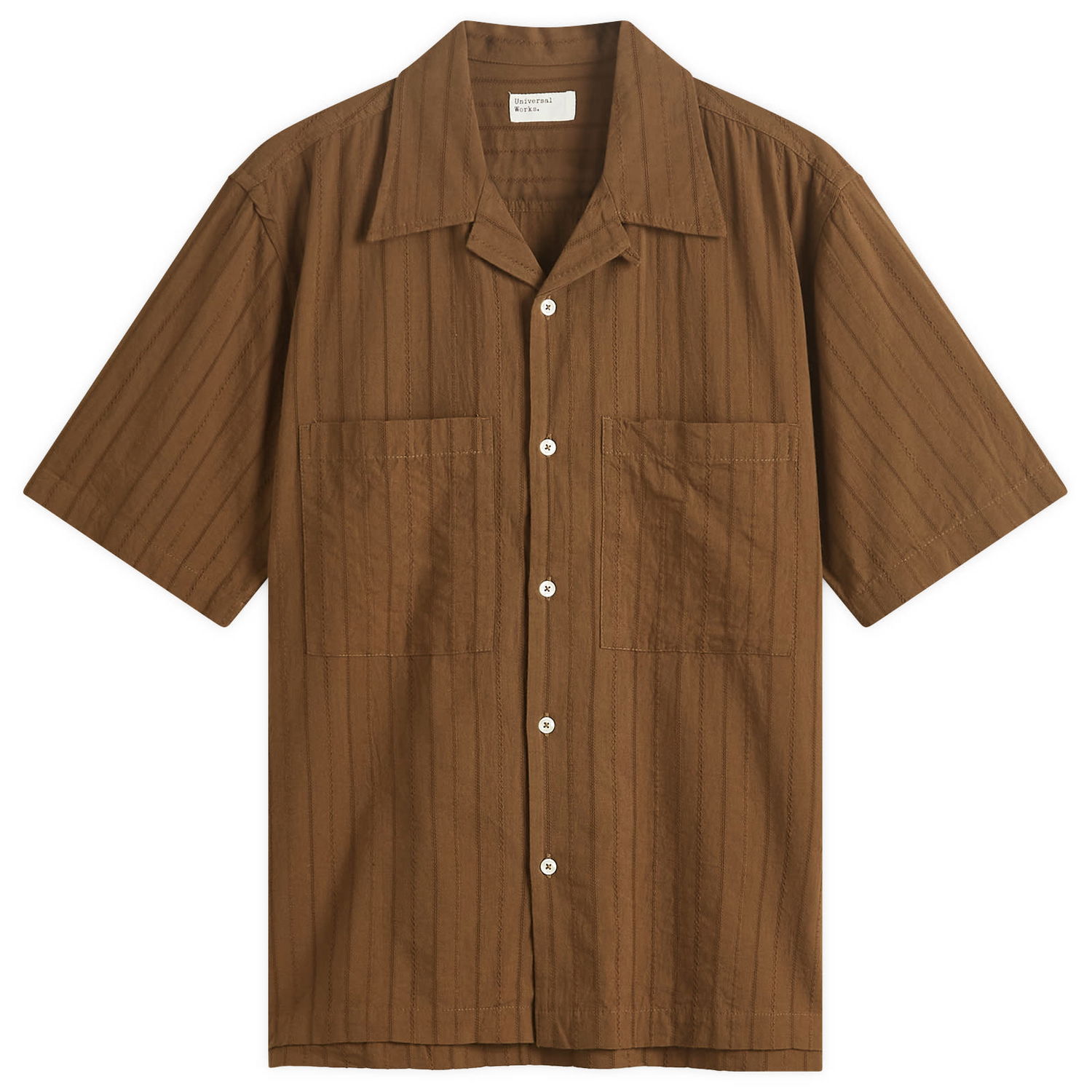 Skjorte Universal Works Dobby Self Stripe Camper Shirt, Size Large Brun | P32033-BRN, 0