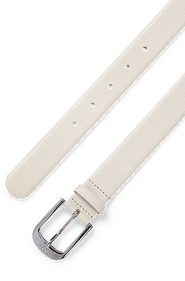 Bælter BOSS BOSS Grained-Leather Belt with Logo Buckle Hvid | 50480651, 1
