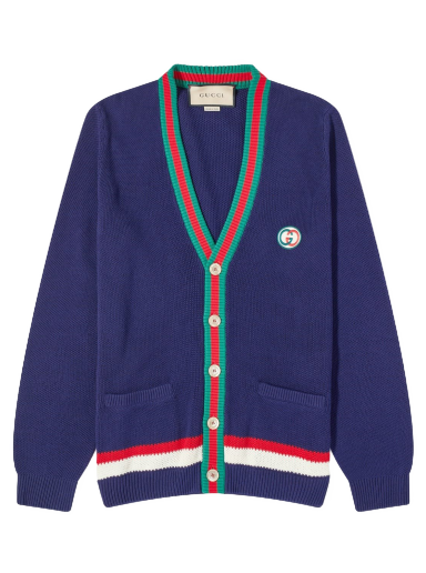 Sweater Gucci GG Logo Stripe Placket Cardigan Navy Mørkeblå | 752251-XKC9O-4437
