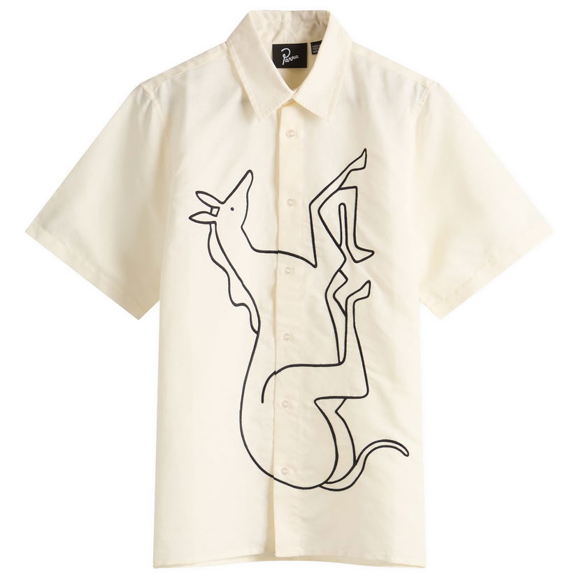 Skjorte By Parra Parra Vertical Horse Short Sleeve Shirt, Size Large Beige | 53540-WHT