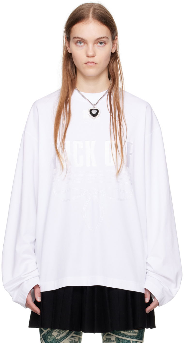 Sweater VETEMENTS VTMNTS Embroidered Long Sleeve T-Shirt Hvid | VL20LS120W