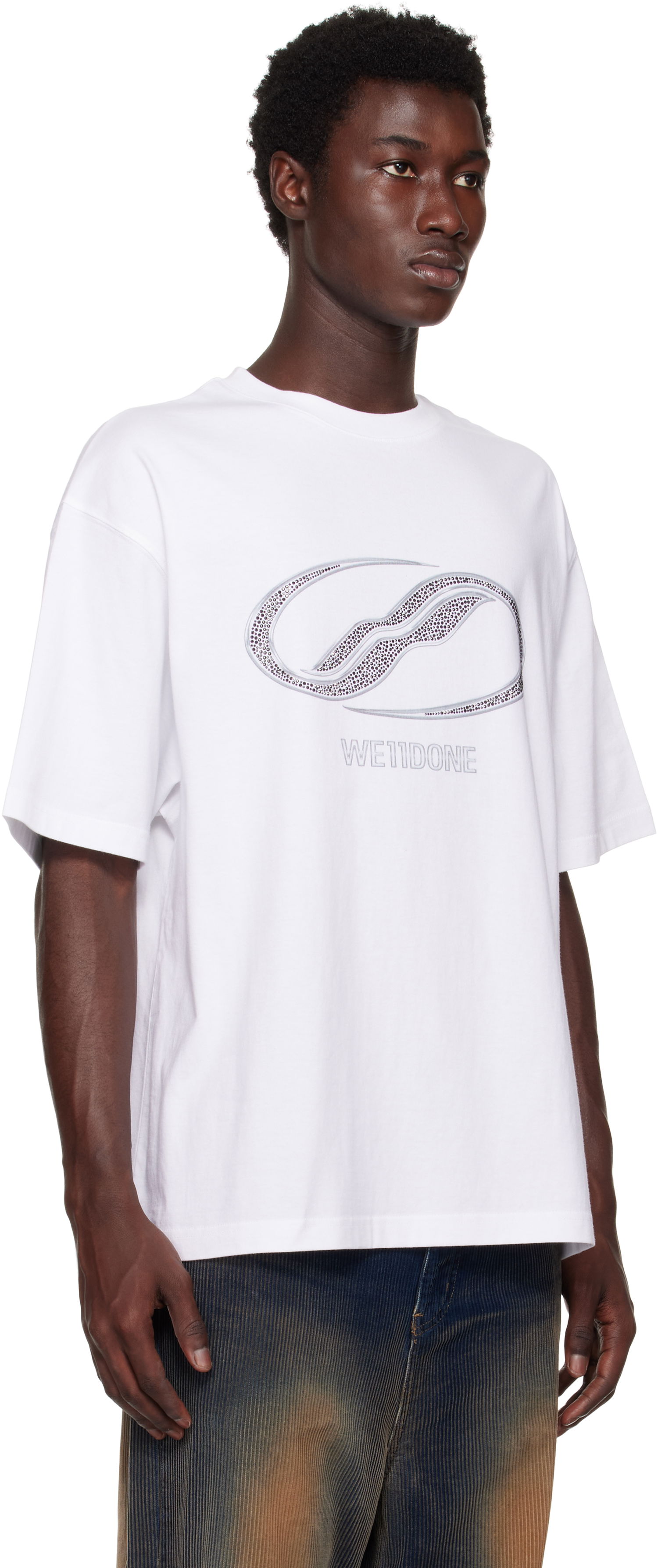 T-shirt We11done We11done Rhinestoned Se11done Logo T-Shirt Hvid | WD-TT2-25-738-U-WH, 1