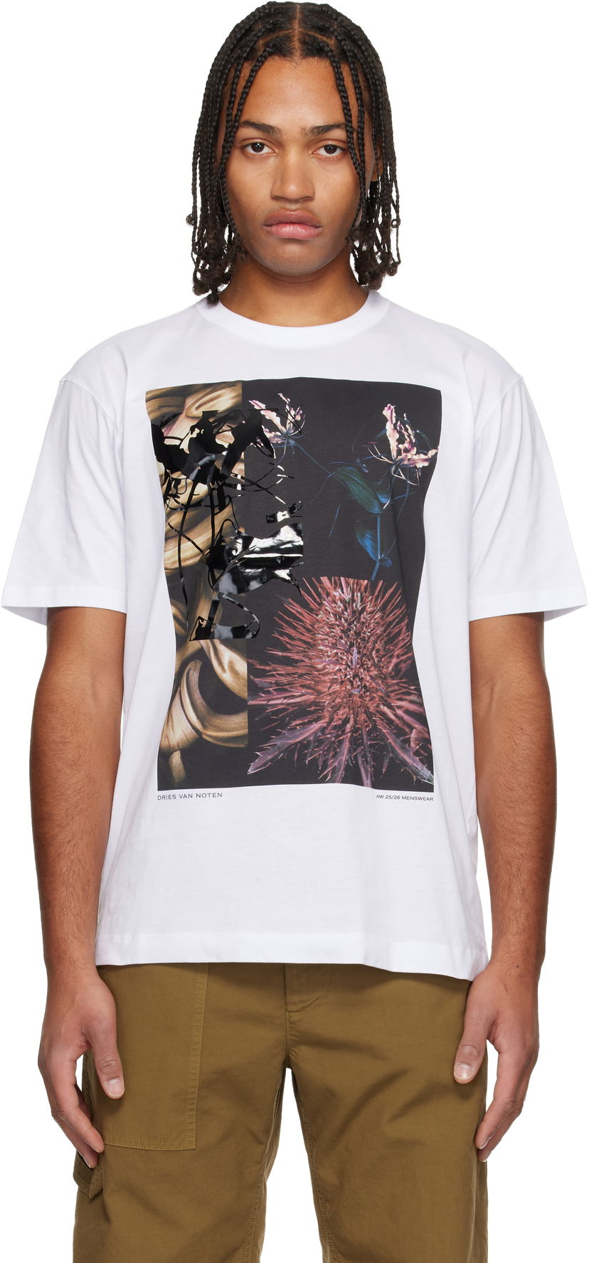 T-shirt Dries Van Noten AW 25/26 Abstract Floral Collage Print T-shirt Hvid | 252-021110-2600