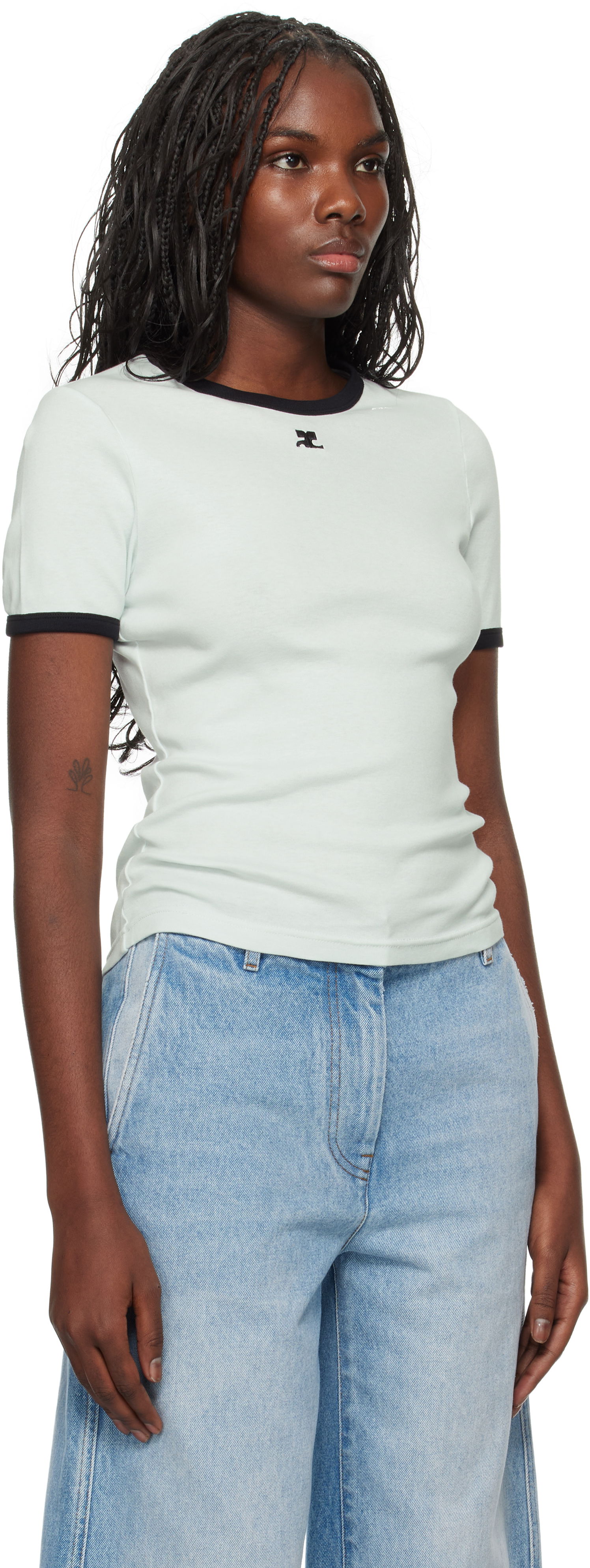 T-shirt Courrèges Signature Contrast T-Shirt Grøn | 223JTS017JS0070, 1