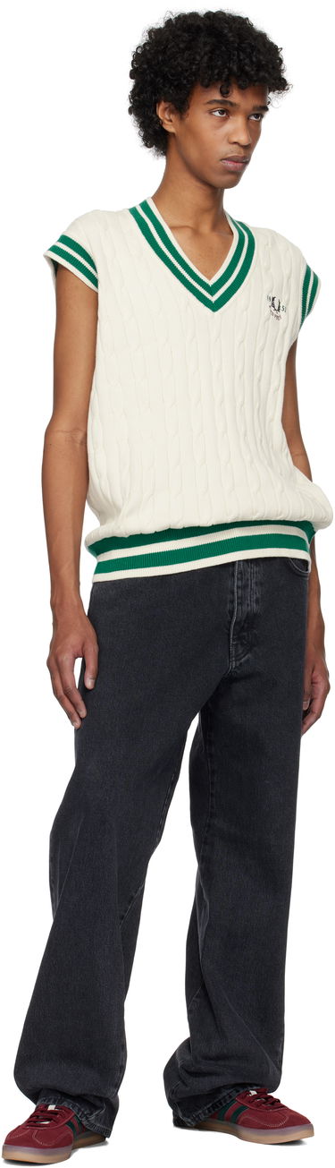 Sweater Fred Perry Fred Perry Cable Knit Tennis Vest Hvid | K9721, 3