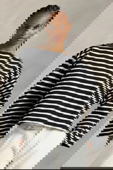 T-shirt Polo by Ralph Lauren Polo Ralph Lauren Striped Cropped Long Sleeve T-Shirt Sort | 211959103, 0