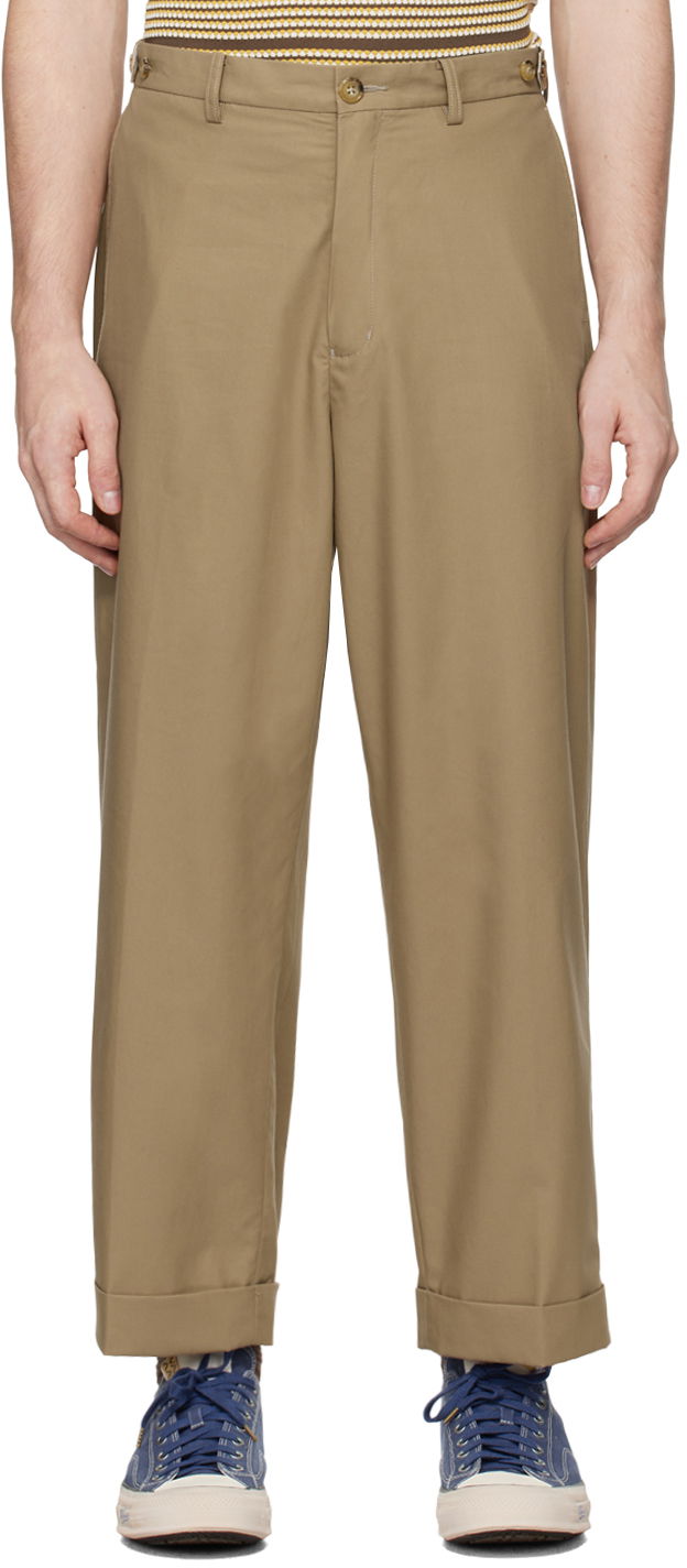 Bukser BEAMS Beams Plus Ivy Wide Leg Trousers Beige | 3823-0128-803, 0