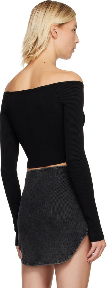 Crop top Diesel Ribbed Off-Shoulder Long-Sleeve Cropped Top with Metallic D-Logo Emblem Sort | A14189 0DLAX, 2