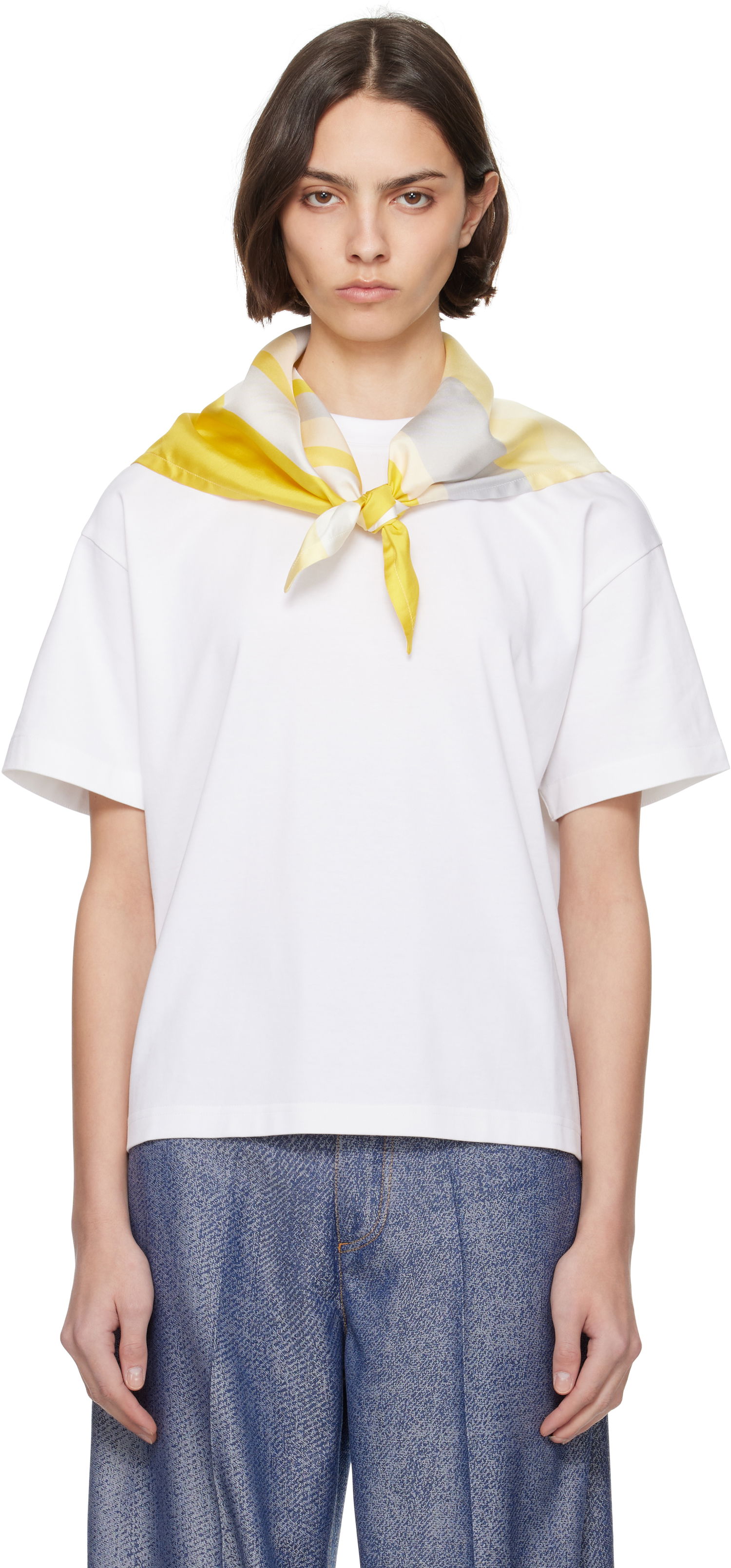 T-shirt Bottega Veneta Bottega Veneta Pima Cotton T-Shirt with Scarf Gul | 825353 V5EO1, 0