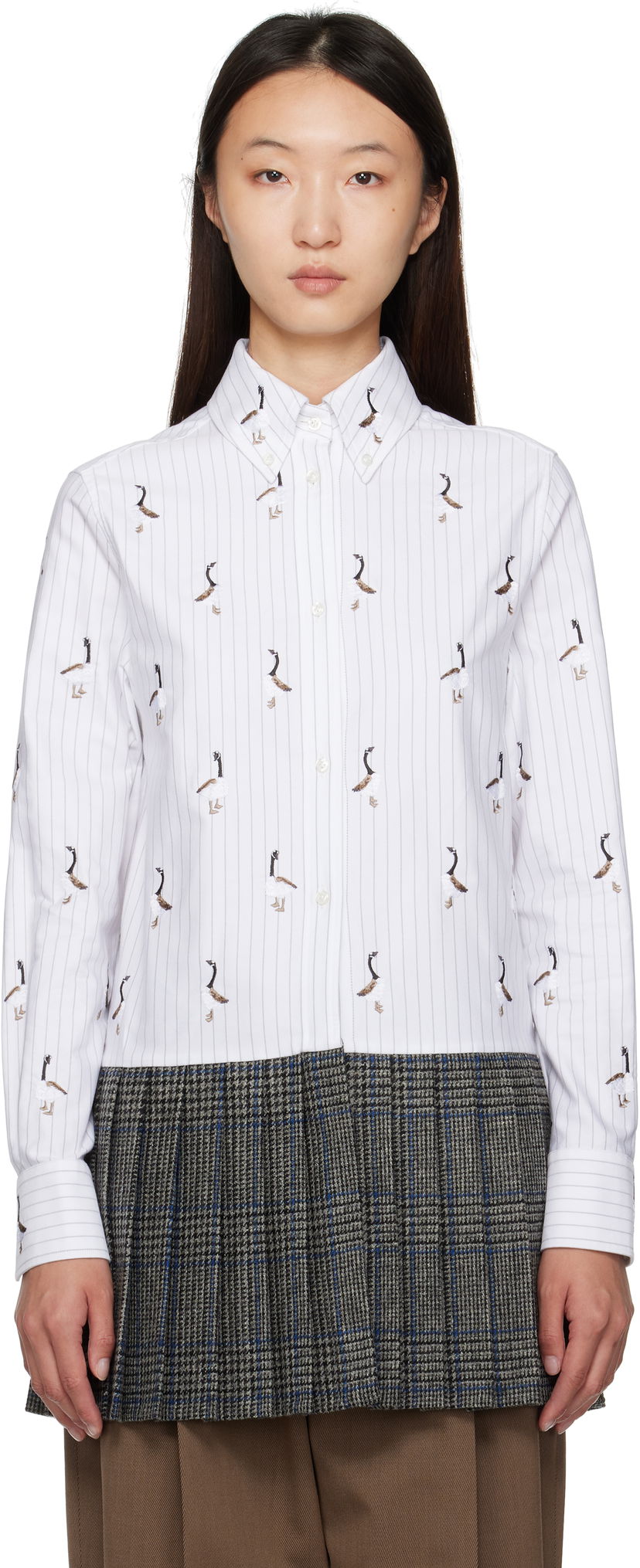 Kjole Thom Browne Thom Browne Goose Print Shirtdress Hvid | FDSF35E-E1374