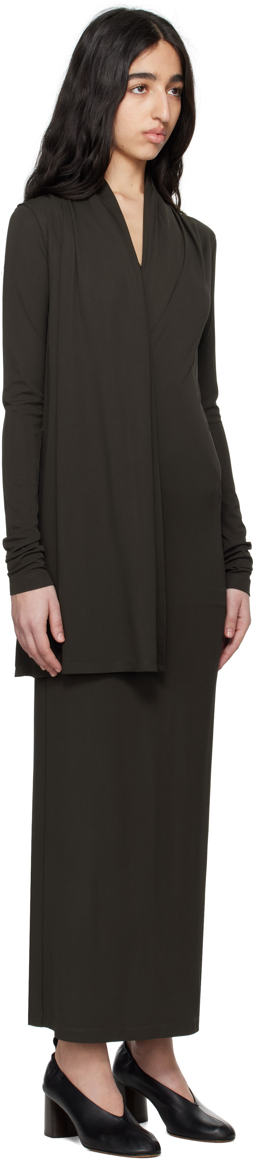 Kjole TOTEME TOTEME Overlapped Jersey Midi Dress Grøn | 252-WRD0172-FB0162, 1