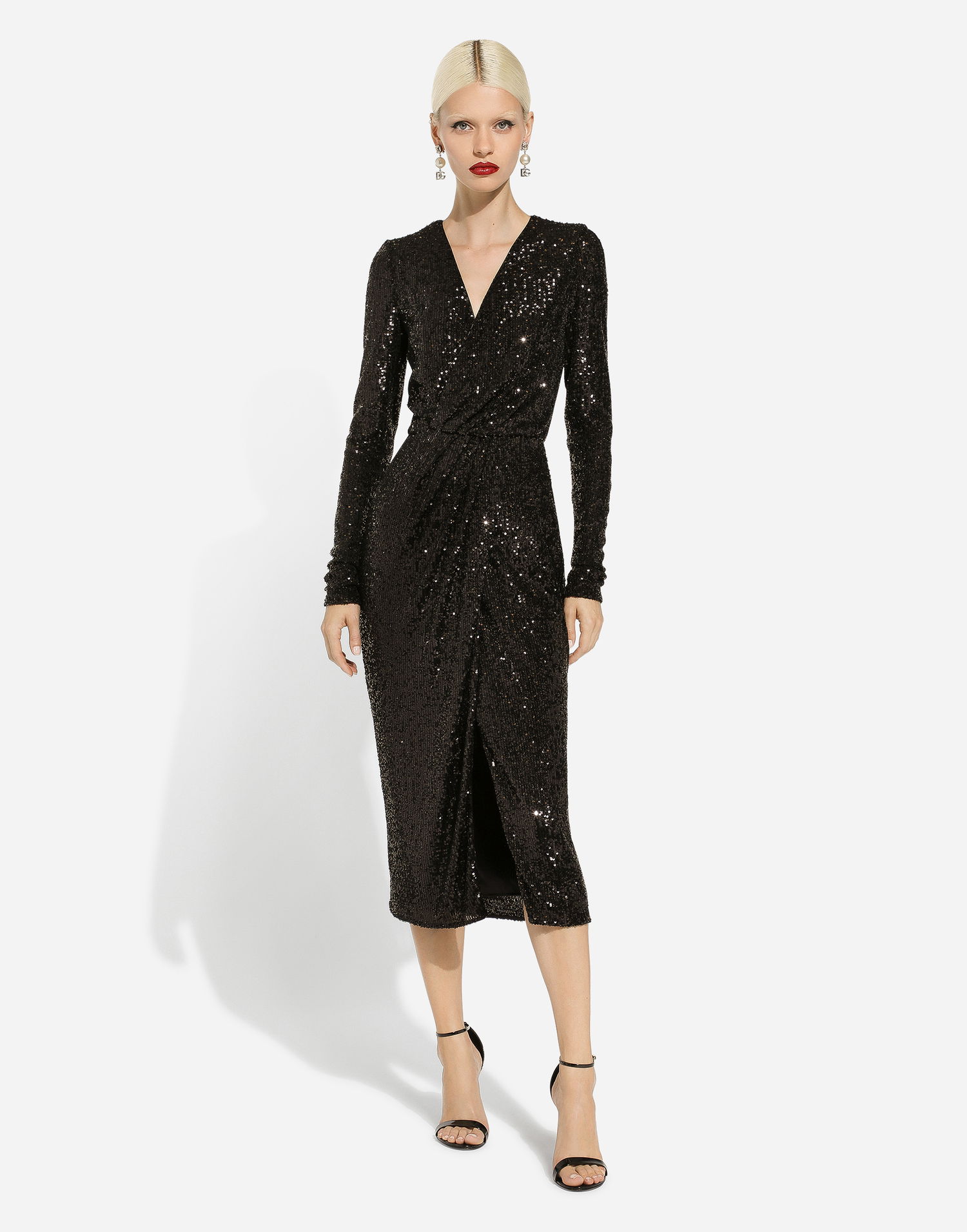 Kjole Dolce & Gabbana Sequin Calf-Length Dress Sort | F6DHFTFLUBWN0000, 1