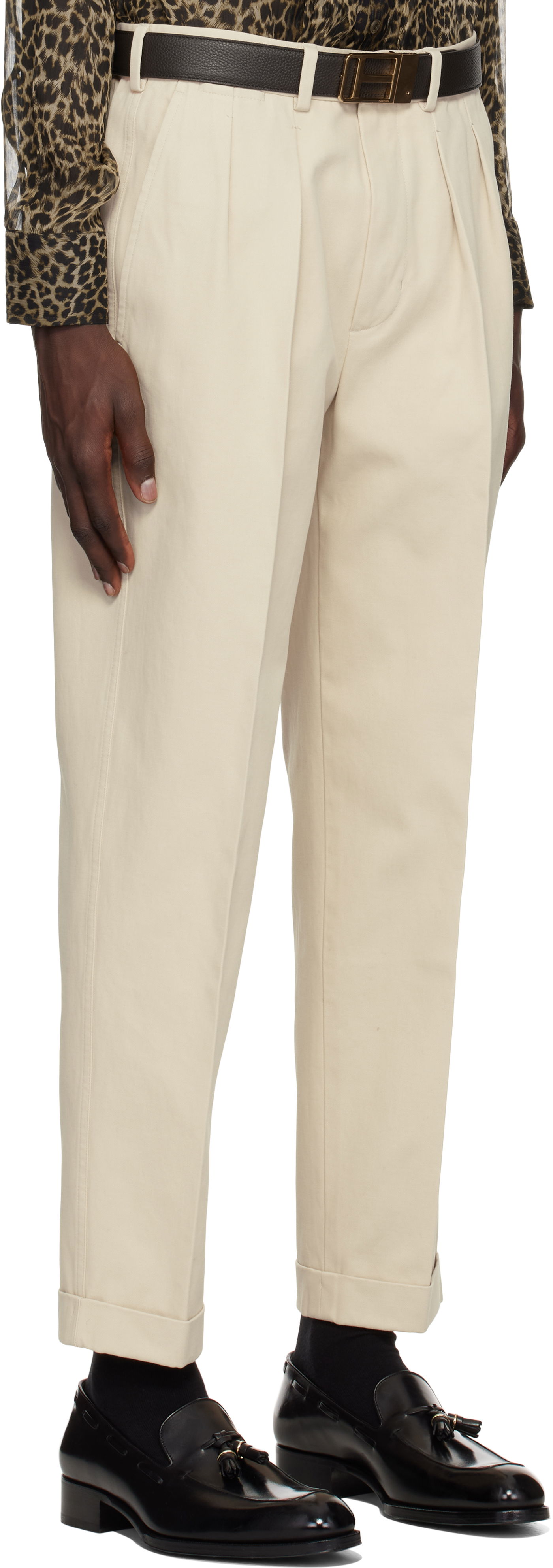 Bukser Tom Ford TOM FORD Double Pleat Gabardine Trousers Beige | SHP004-FMC187S25, 1