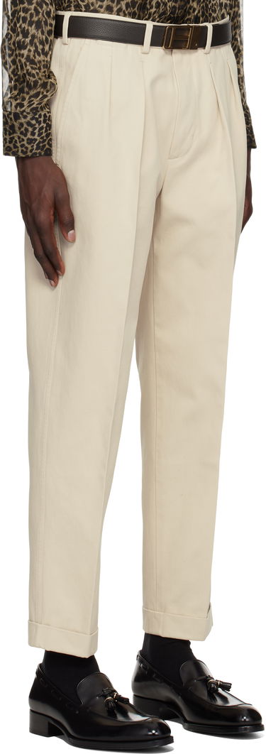 Bukser Tom Ford TOM FORD Double Pleat Gabardine Trousers Beige | SHP004-FMC187S25, 1