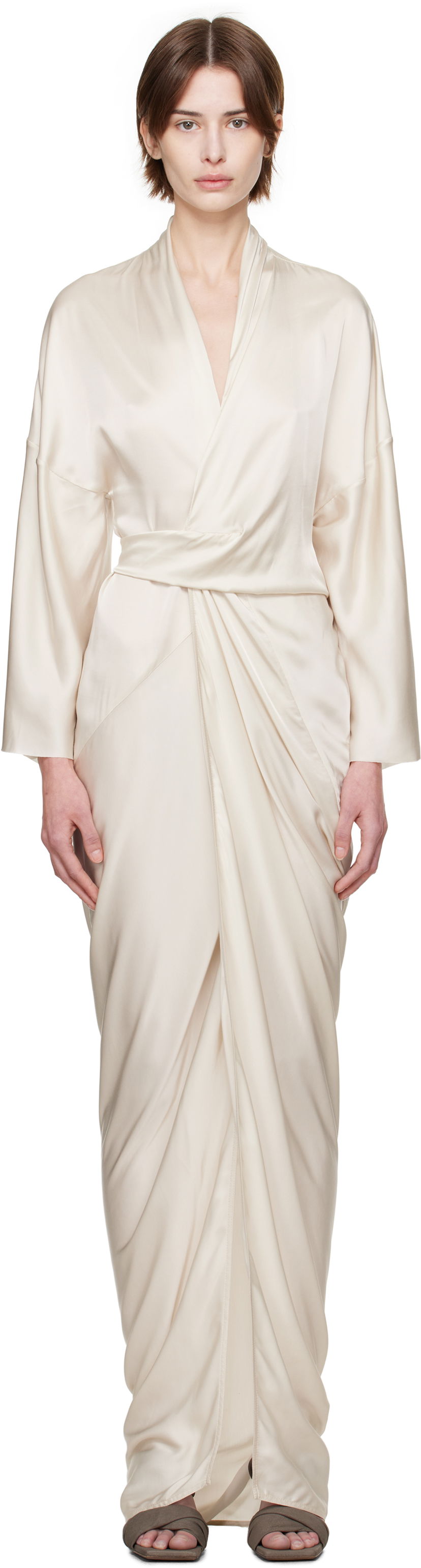 Kjole Rick Owens Rick Owens Hollywood Wrap Maxi Dress Beige | RP01E7566 SCH