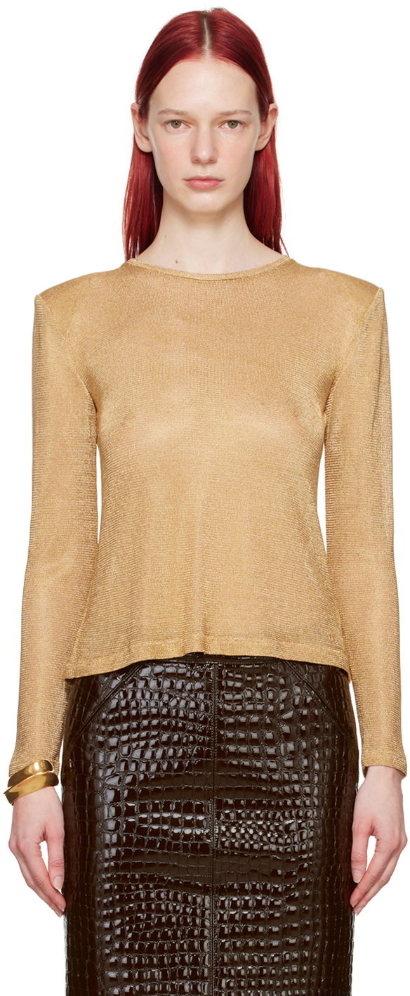 T-shirt Tom Ford TOM FORD Padded Shoulder Long Sleeve T-Shirt Beige | TSJ574-JEX081, 0