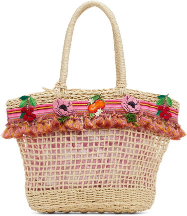 Mulepose Anna Sui Anna Sui Raffia Tassel Tote Bag with Fruit Embroidery Beige | 225A92, 0