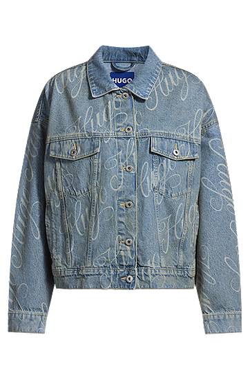 Jakke BOSS HUGO Boxy Fit Logo Print Denim Jacket Blå | 50534757