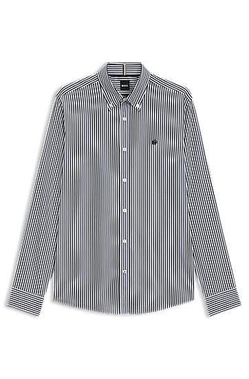 Skjorte BOSS Slim-Fit Striped Cotton Blend Shirt Blå | 50545235, 0