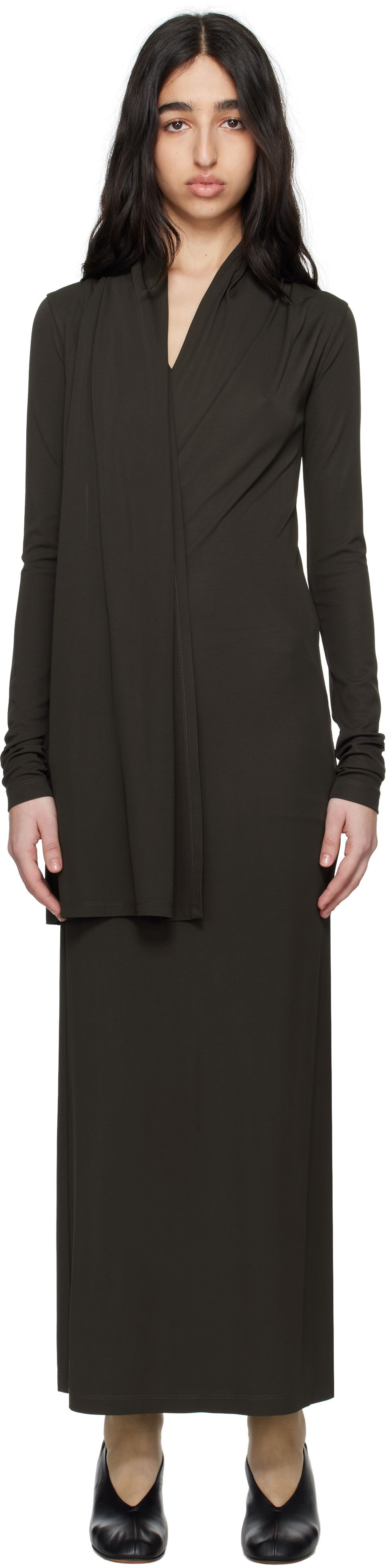 Kjole TOTEME TOTEME Overlapped Jersey Midi Dress Grøn | 252-WRD0172-FB0162, 0