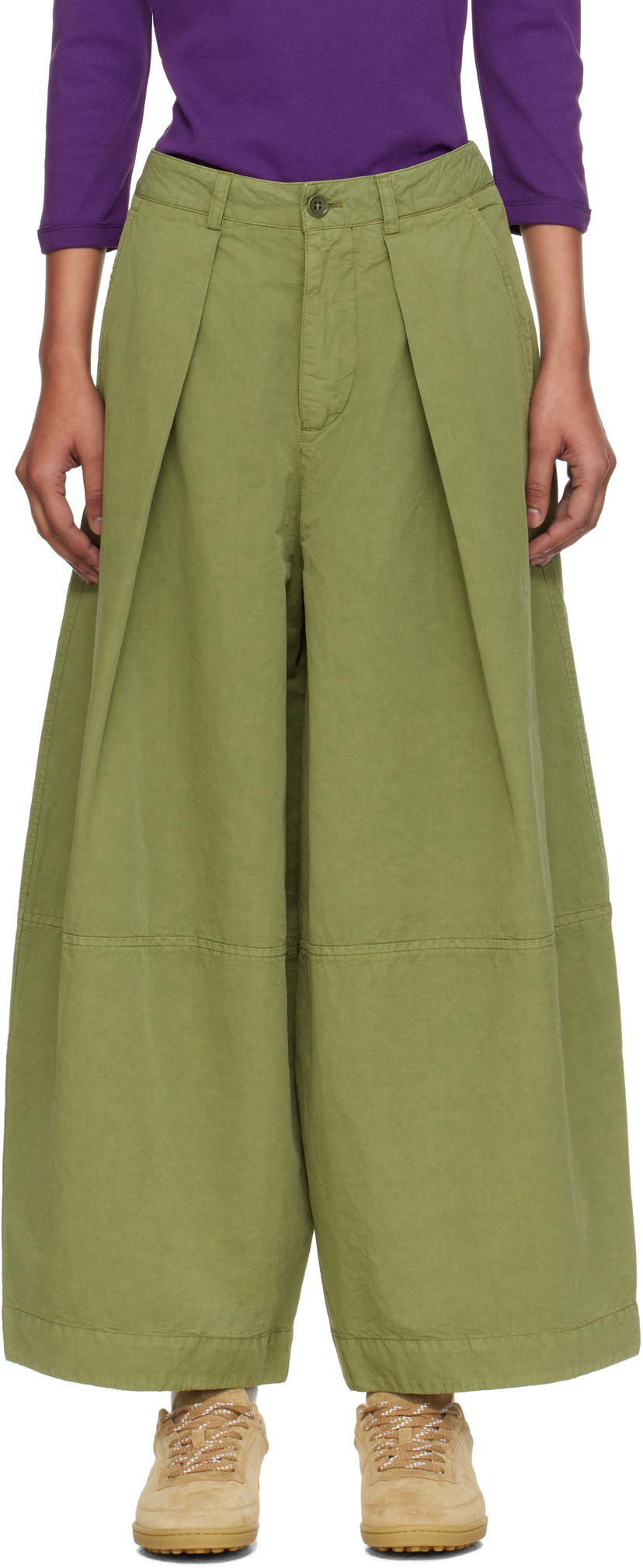 Bukser YMC YMC Deadbeat Wide-Leg Pleated Trousers Grøn | Q4YMB