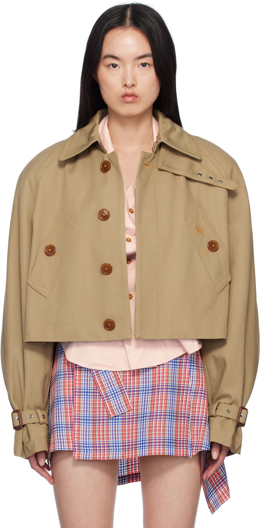 Jakke Vivienne Westwood Vivienne Westwood Graziano Cropped Trench Coat Beige | 3301001L-W011Y-