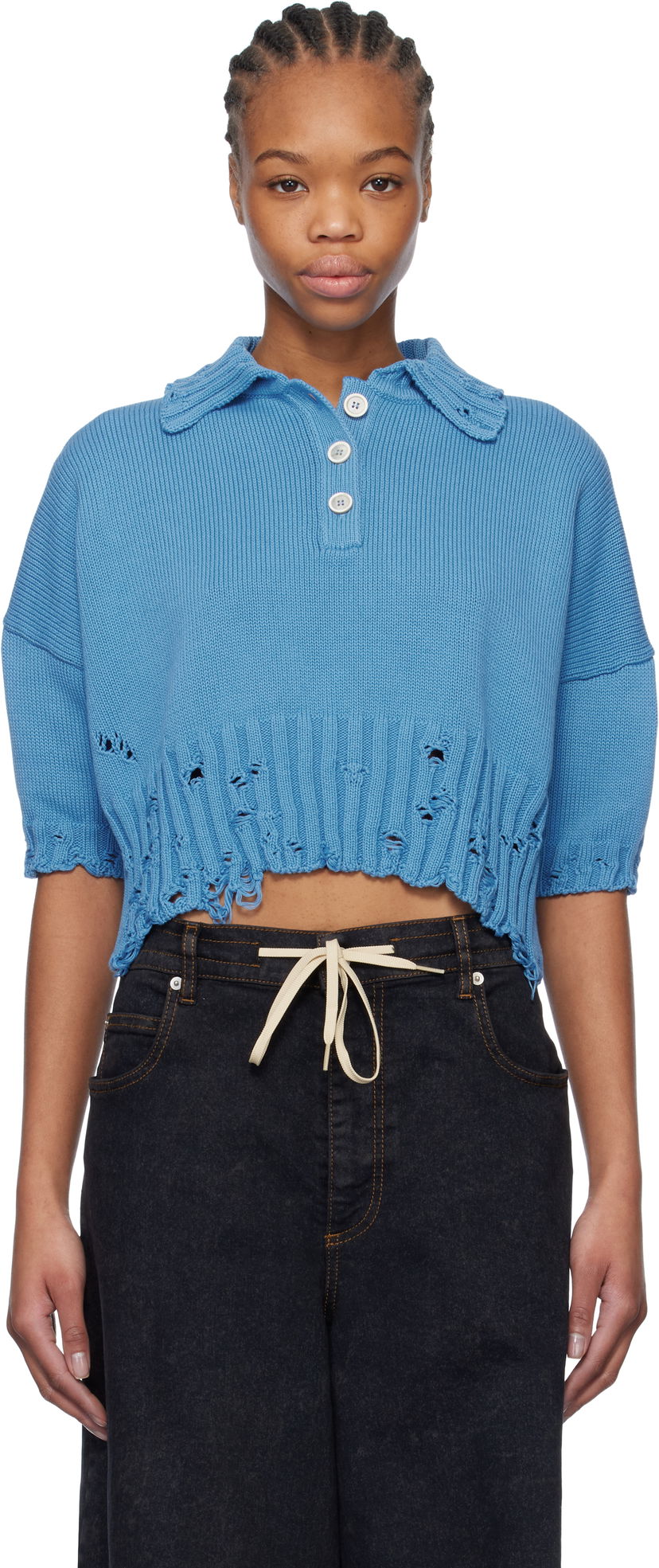 Sweater Marni Marni Cropped Knit Polo Blå | POMD0045E0 UFC652
