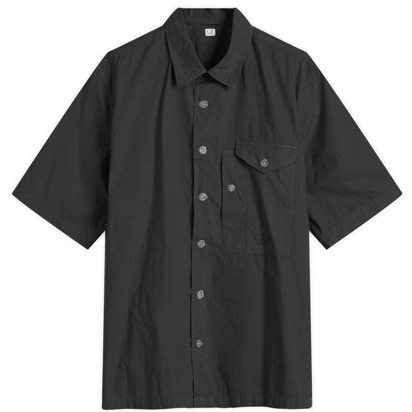 Skjorte C.P. Company C.P. Company Short Sleeve Shirt with Pocket Logo, Size Large Sort | 18CMSH249A-005328G-BLK