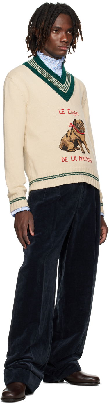Sweater Valentino Valentino 'Le Chien De La Maison' Jacquard Wool V-Neck Sweater Beige | 7V3KC35EB2M, 3