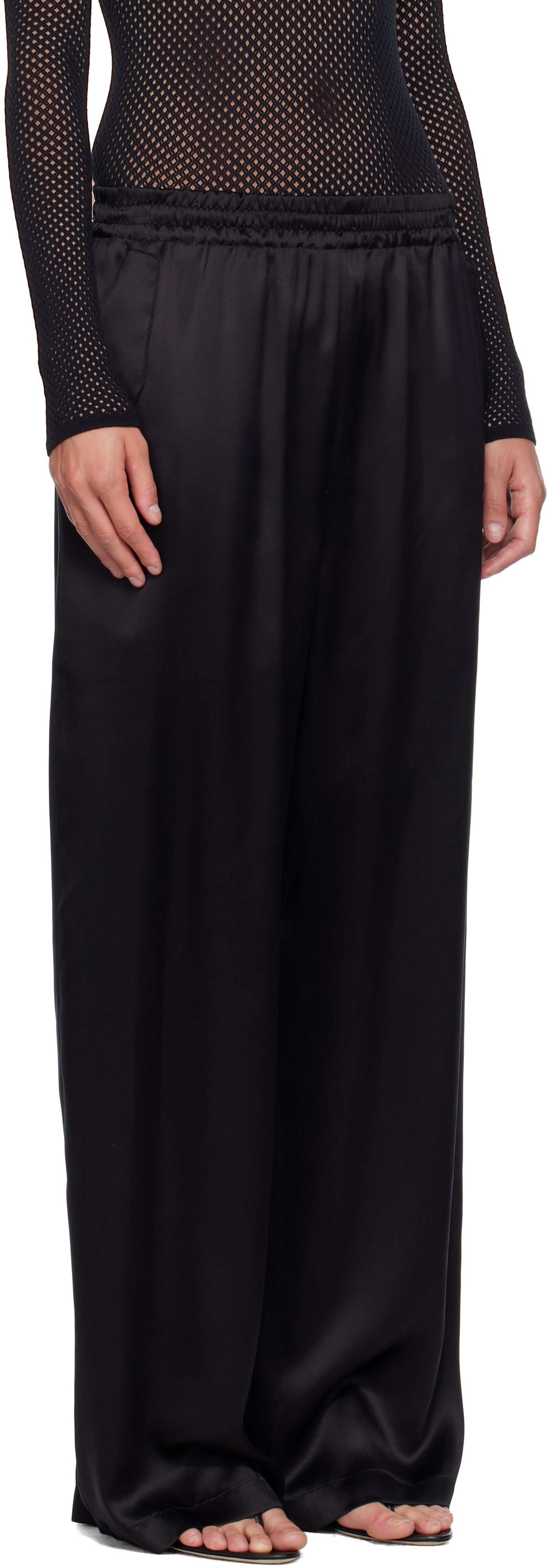 Bukser WARDROBE.NYC WARDROBE.NYC Satin Pajama Trousers Sort | W2242F25SE, 1