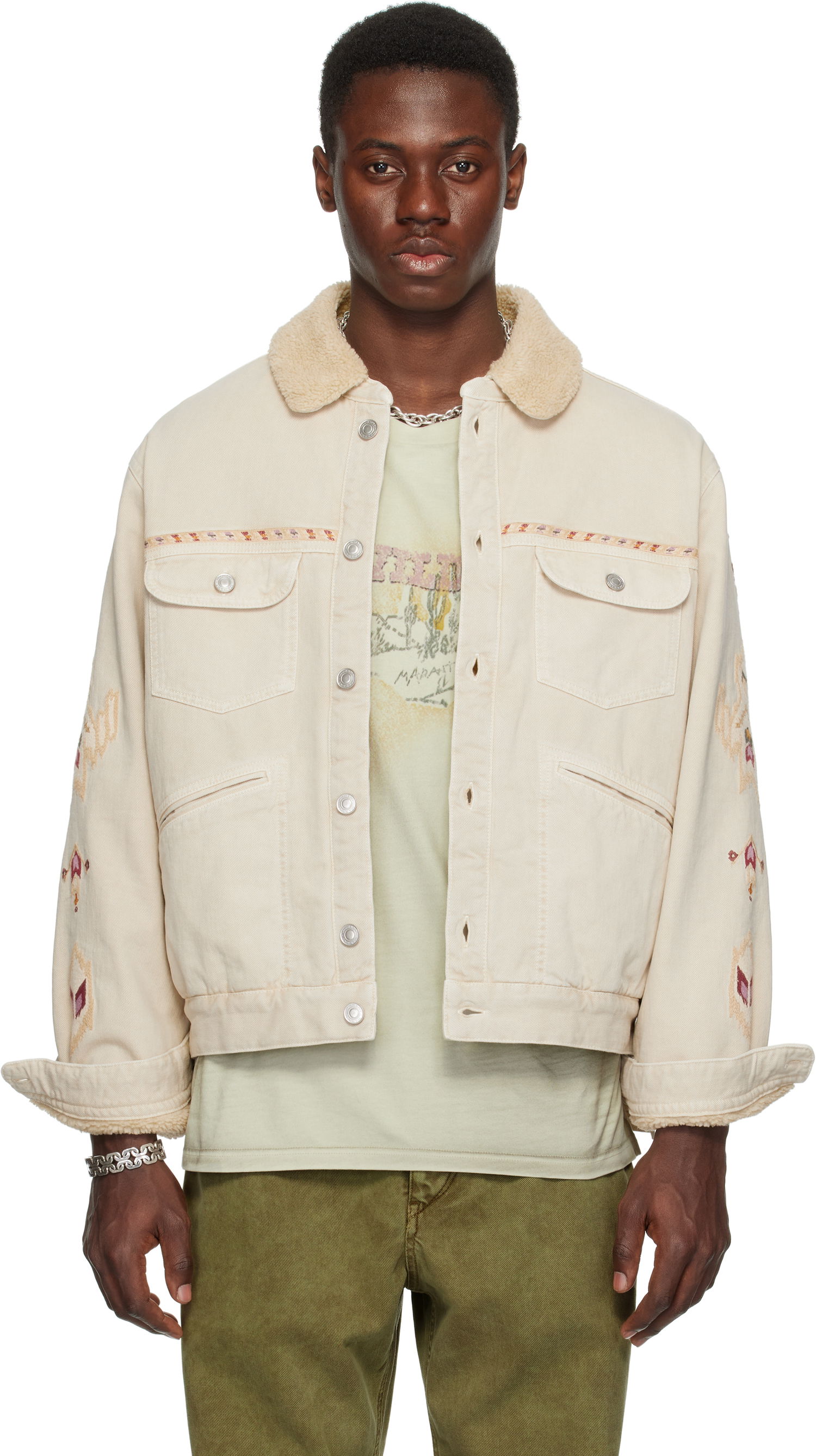 Jakke ISABEL MARANT Isabel Marant Jenson Embroidered Sherpa Denim Jacket Beige | 25PVE0184HA-C1H02H, 0