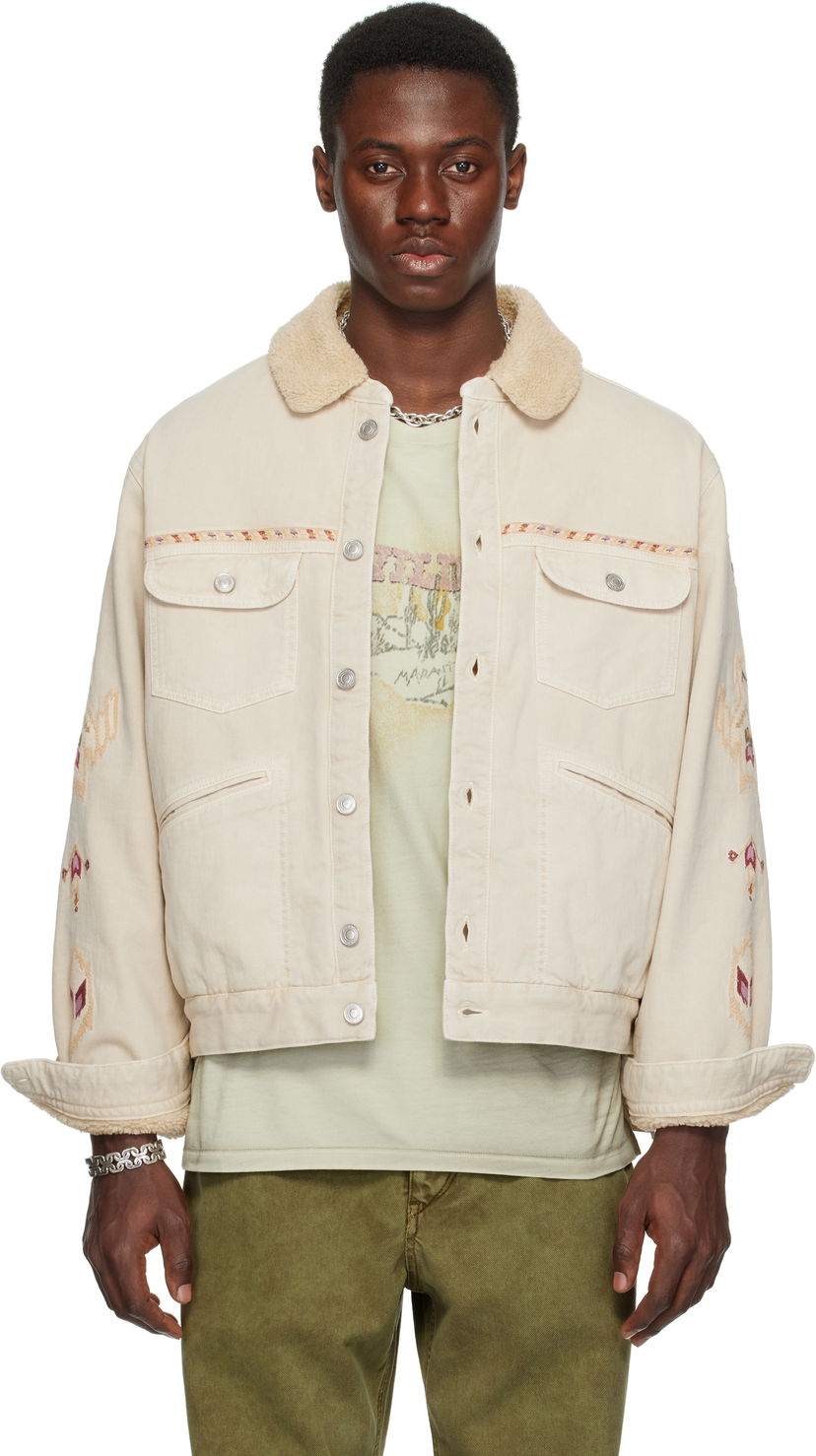 Jakke ISABEL MARANT Isabel Marant Jenson Embroidered Sherpa Denim Jacket Beige | 25PVE0184HA-C1H02H