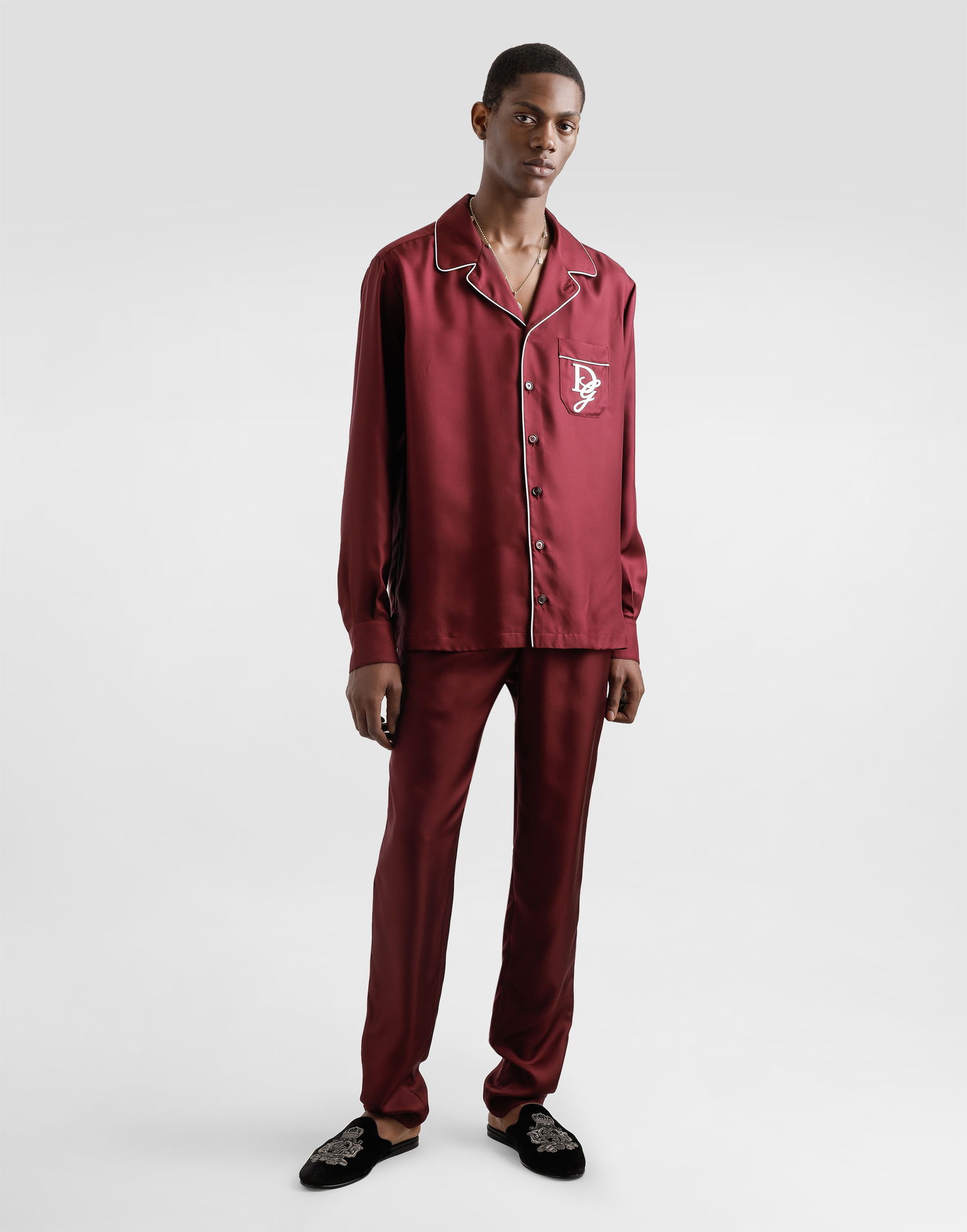 Skjorte Dolce & Gabbana Silk Shirt With Logo Embroidery Bourgogne | G5IF1ZGJ155R0108, 1
