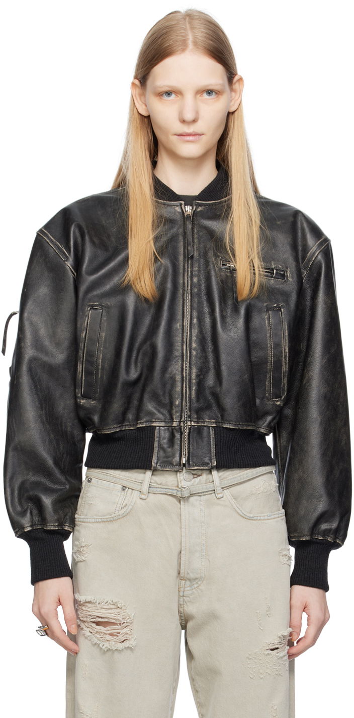 Bomberjakke Acne Studios Distressed Leather Sort | A70155-, 0