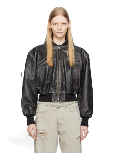 Bomberjakke Acne Studios Distressed Leather Sort | A70155-