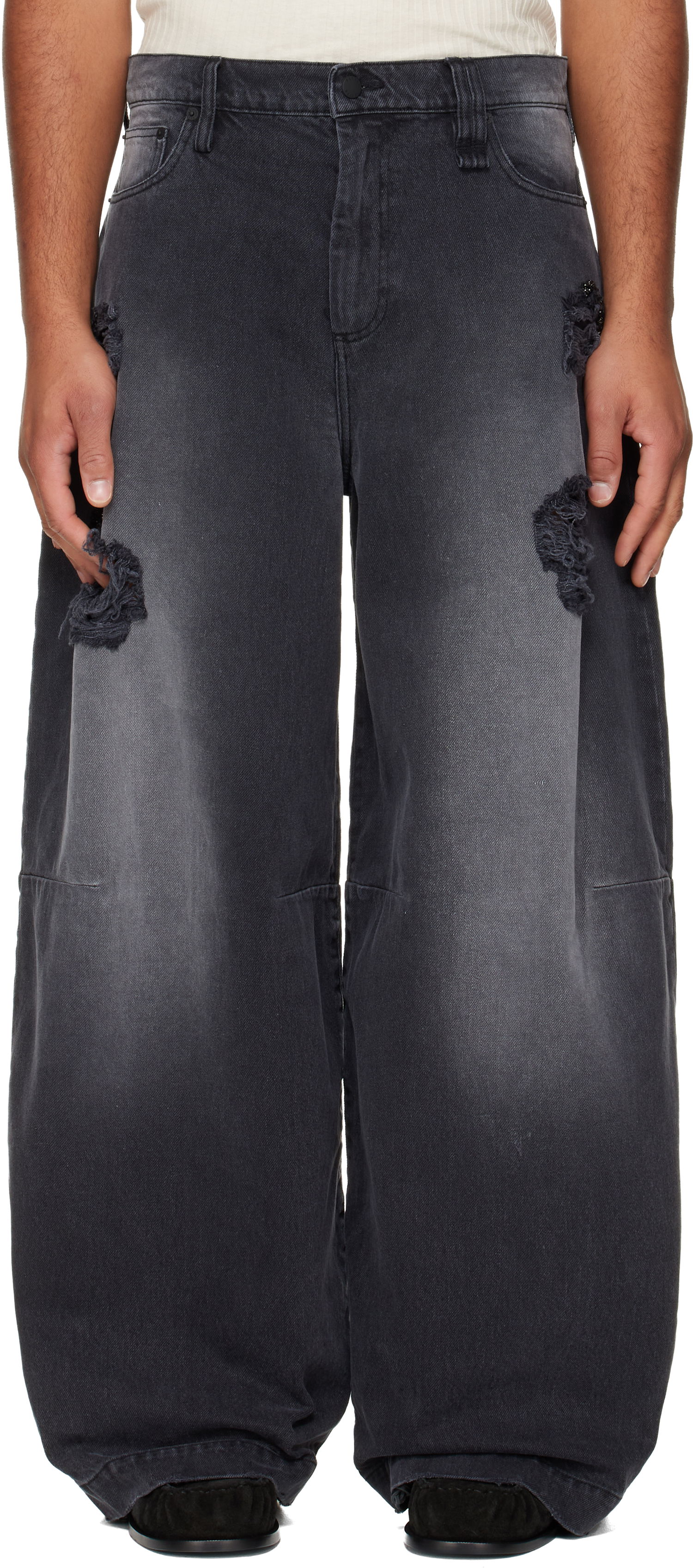 Jeans Simone Rocha Simone Rocha Embellished Wide Leg Puddle Jeans Sort | 4162B 1239D, 0