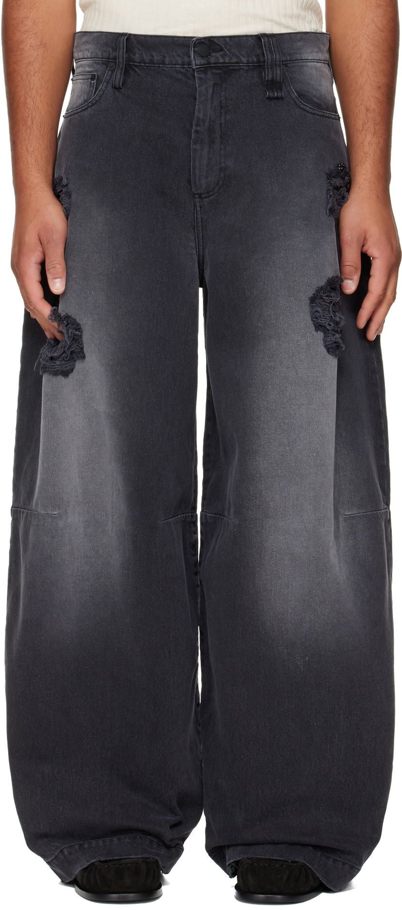 Jeans Simone Rocha Simone Rocha Embellished Wide Leg Puddle Jeans Sort | 4162B 1239D