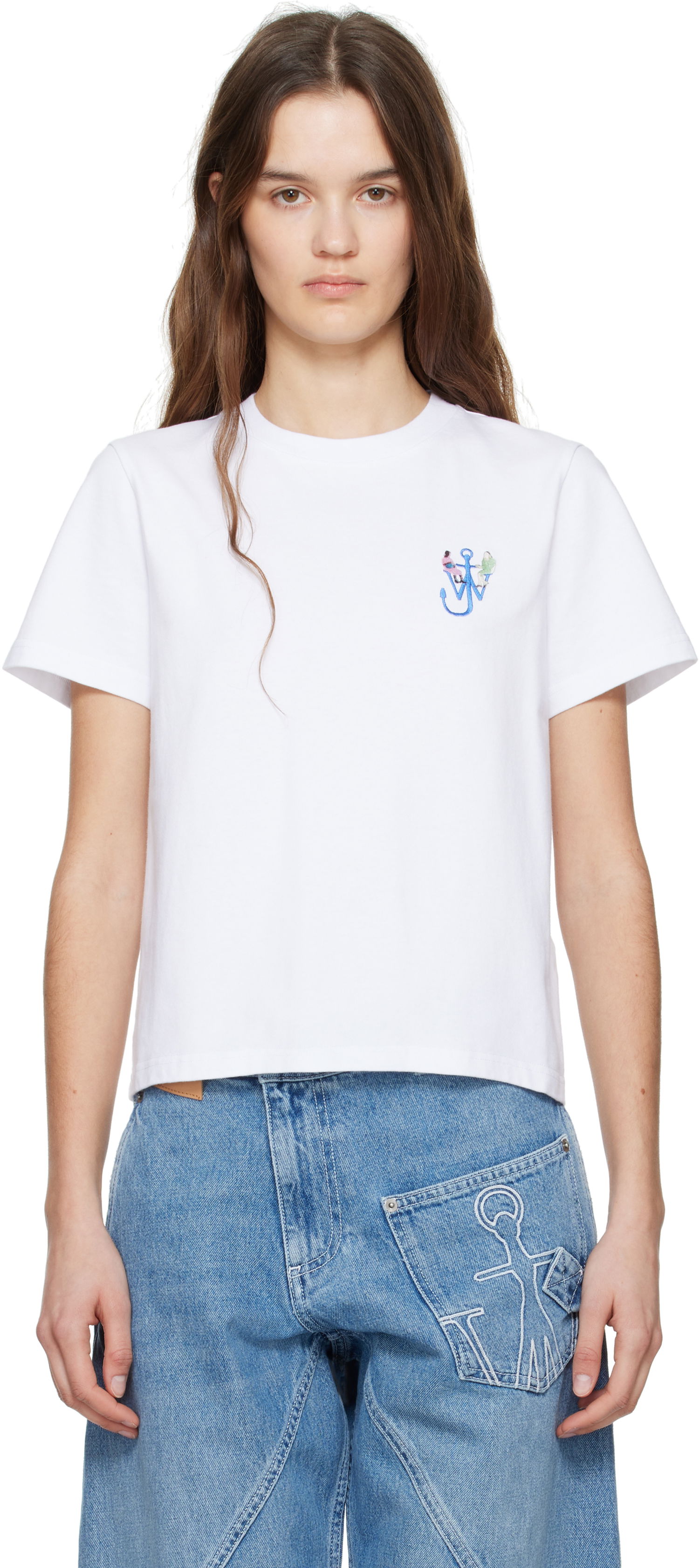 T-shirt JW Anderson JW Anderson Anchor Embroidery T-Shirt Hvid | JT0269-PG1510, 0