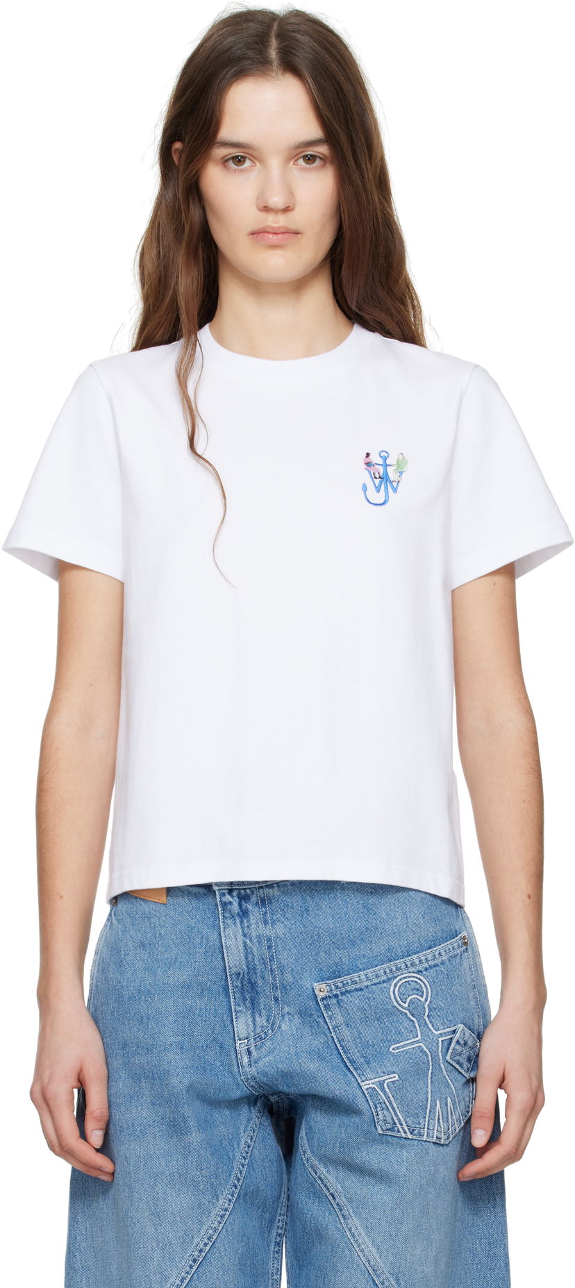 T-shirt JW Anderson JW Anderson Anchor Embroidery T-Shirt Hvid | JT0269-PG1510