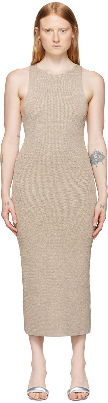 Kjole Helmut Lang Helmut Lang Ribbon Midi Dress Beige | M04HW705